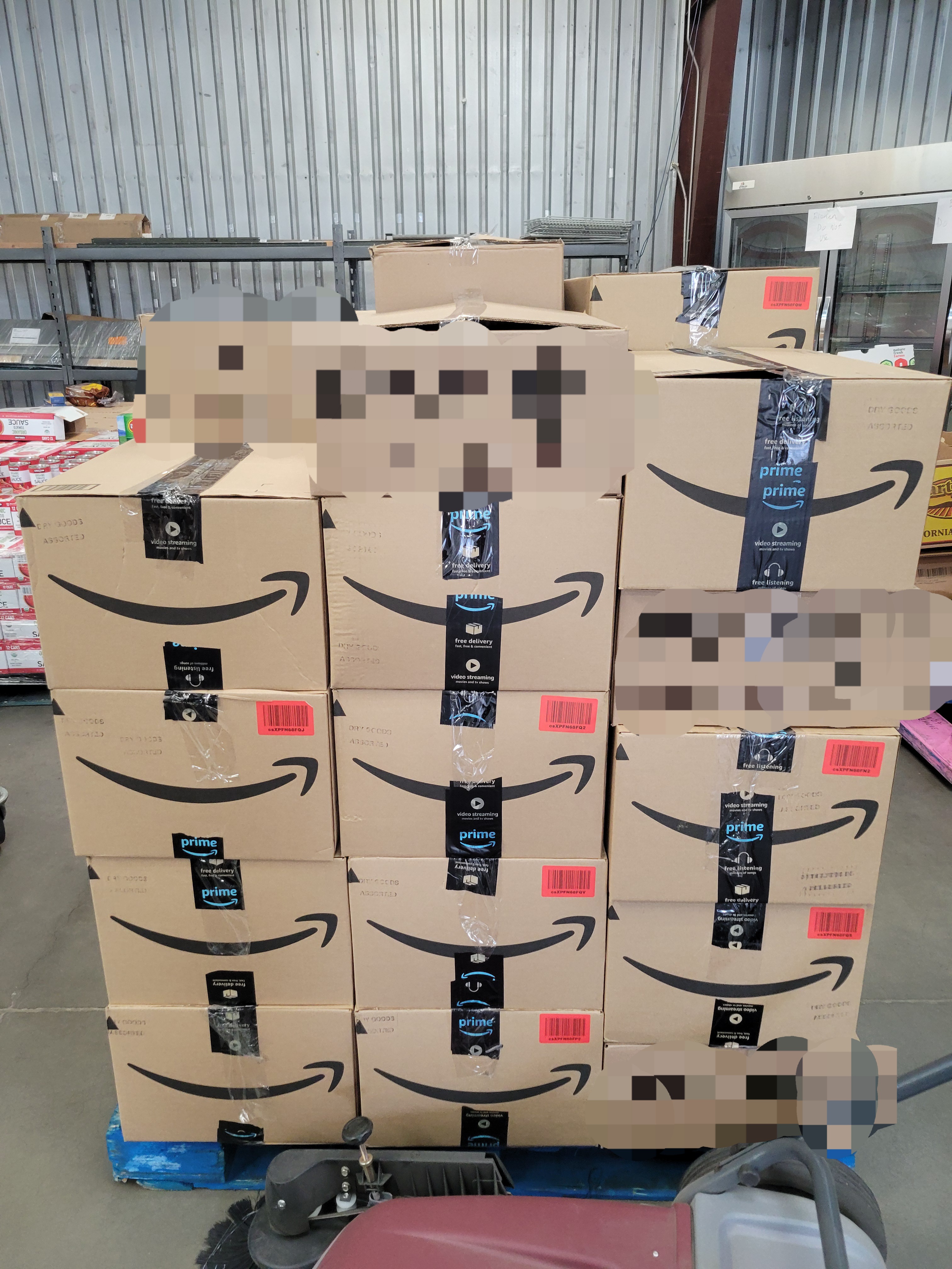 Taped amazon boxes on a pallet.